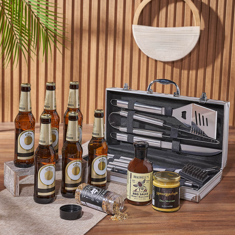 Beer Gift Basket with BBQ Tools – how the gift is presented